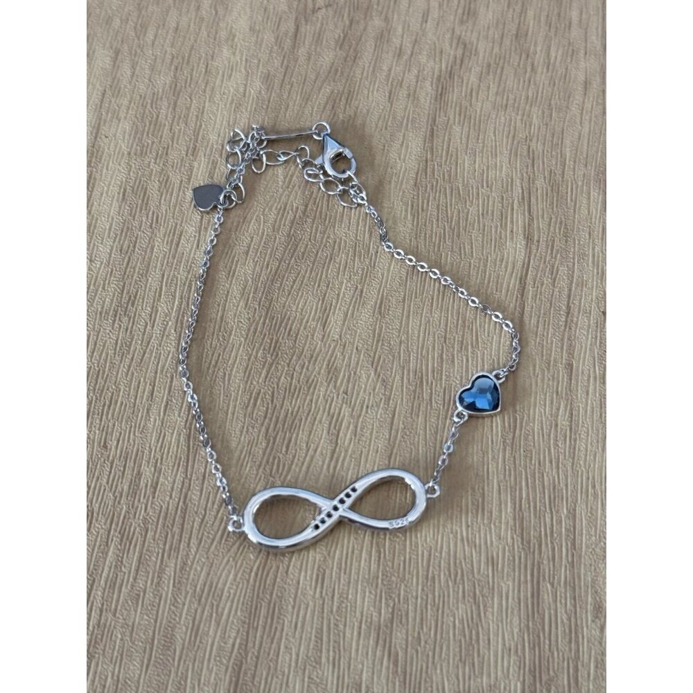 CDE Infinity Heart Birthstone Charm Link 925 Sterling Silver Adjustable Bracelet - Picture 6 of 7